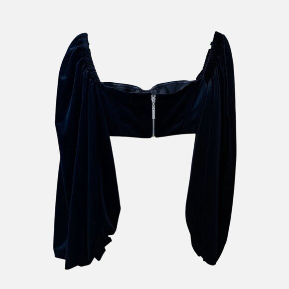 Bronx and Banco Maria Black Velvet Retro Glam Crop Top Women's size XS/US 2 - Picture 11 of 12